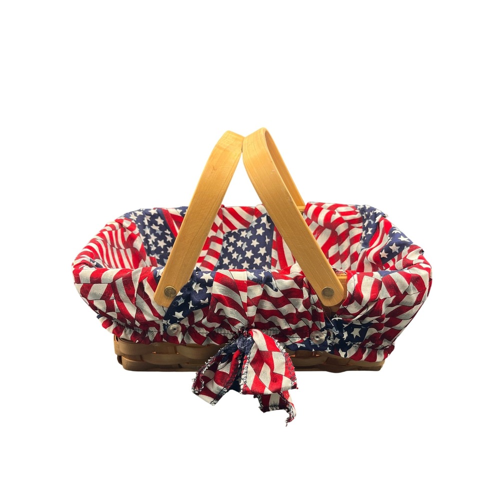 Patriotic Americana Basket Red White Blue Stars Stripes Fabric Liner Decor